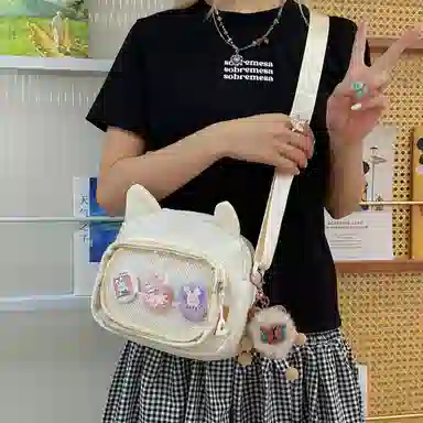 米囹 复古设计活力精致 经典小清新多色 运动男女同款 轻盈 斜跨包 小号 米白色/黑色/粉红色/黄色/浅蓝色