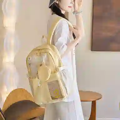 米囹 上学精致范多色可选 背包大容量高中初中 女款  轻盈 双肩包 常规 黑色/粉红色/紫罗兰/黄色/天蓝色