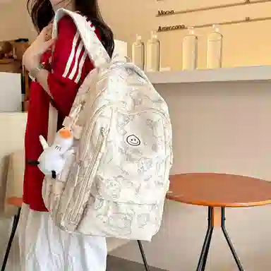 米囹 潮萌印花美感 学生向往质地亲肤耐磨 百搭户外男女同款 轻盈 双肩包 常规 乳白色/灰色/黑色/紫色/绿色