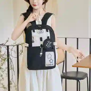 米囹 上学精致范多色可选 背包大容量高中初中 女款  轻盈 双肩包 常规 黑色/粉红色/紫罗兰/黄色/天蓝色