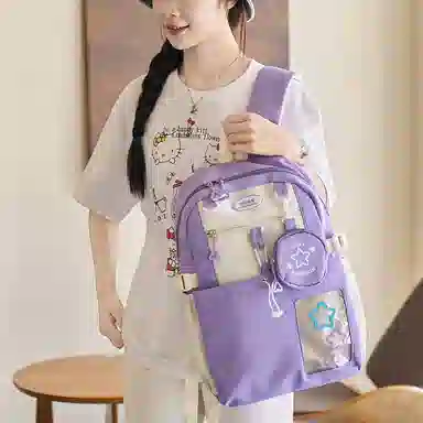 米囹 上学精致范多色可选 背包大容量高中初中 女款  轻盈 双肩包 常规 黑色/粉红色/紫罗兰/黄色/天蓝色