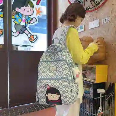 米囹 多色可选潮百搭 通勤背包学院风 小清新男女同款 轻盈 双肩包 常规 爱心狗/格子狗/小女孩/点点狗/波点熊