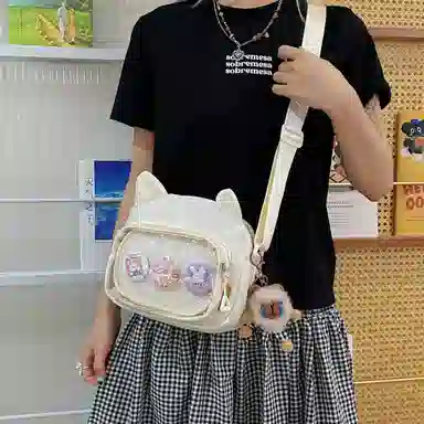 米囹 复古设计活力精致 经典小清新多色 运动男女同款 轻盈 斜跨包 小号 米白色/黑色/粉红色/黄色/浅蓝色