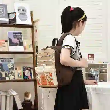 米囹 多功能耐用大容量日常可爱 小学生百搭单品小清新 男女同款 轻盈 双肩包 常规 卡其色/粉色/棕色