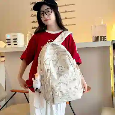米囹 潮萌印花美感 学生向往质地亲肤耐磨 百搭户外男女同款 轻盈 双肩包 常规 乳白色/灰色/黑色/紫色/绿色