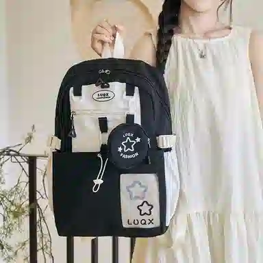 米囹 上学精致范多色可选 背包大容量高中初中 女款  轻盈 双肩包 常规 黑色/粉红色/紫罗兰/黄色/天蓝色