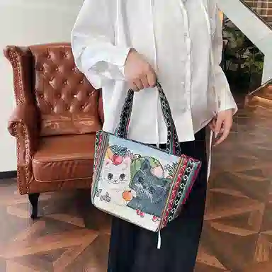 米囹 动物元素精致有型 气质通勤 质地亲肤面料耐用 女款 轻盈 拎包 小号 青少年 图一/图三/图二