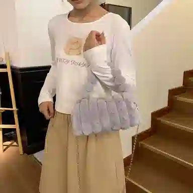 米囹 别样绒毛可爱风 小清新学生纯色街潮风 女孩包 轻盈 斜跨包 中号 白色/灰色/黑色/粉红色/玫红色/咖啡色