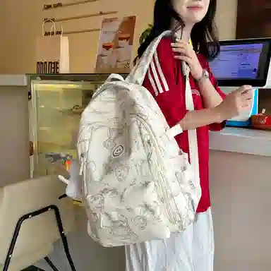 米囹 潮萌印花美感 学生向往质地亲肤耐磨 百搭户外男女同款 轻盈 双肩包 常规 乳白色/灰色/黑色/紫色/绿色