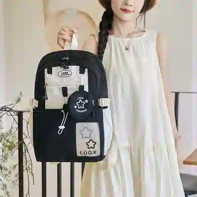 米囹 上学精致范多色可选 背包大容量高中初中 女款  轻盈 双肩包 常规 黑色/粉红色/紫罗兰/黄色/天蓝色