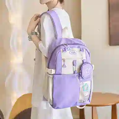 米囹 上学精致范多色可选 背包大容量高中初中 女款  轻盈 双肩包 常规 黑色/粉红色/紫罗兰/黄色/天蓝色