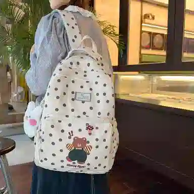 米囹 多色可选潮百搭 通勤背包学院风 小清新男女同款 轻盈 双肩包 常规 爱心狗/格子狗/小女孩/点点狗/波点熊