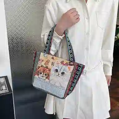 米囹 动物元素精致有型 气质通勤 质地亲肤面料耐用 女款 轻盈 拎包 小号 青少年 图一/图三/图二