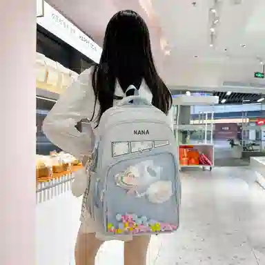米囹 潮可爱毛绒玩具装饰精致范 大容量初中高中男女同款 轻盈 双肩包 常规 白色/黑色/卡其色/蓝色/粉色