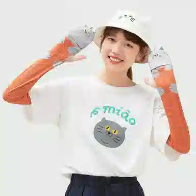 云朵工厂 抱抱猫头造型翻盖 锦纶 防晒袖套 女款