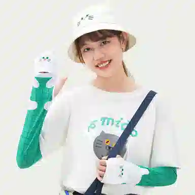 云朵工厂 抱抱猫头造型翻盖 锦纶 防晒袖套 女款