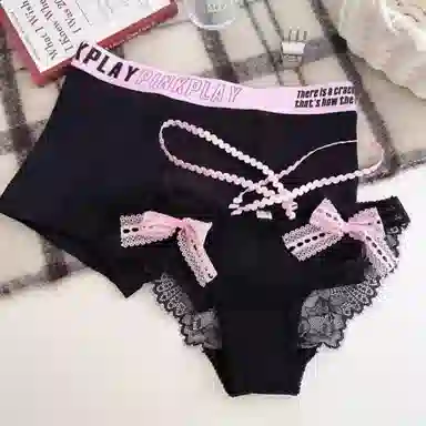 MIIOW Couple Set Lace Trim Low Waist Bow Triangle Panties