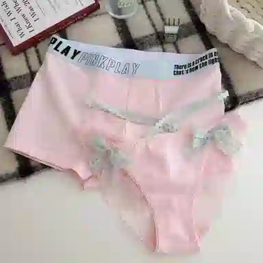 MIIOW Couple Set Lace Trim Low Waist Bow Triangle Panties