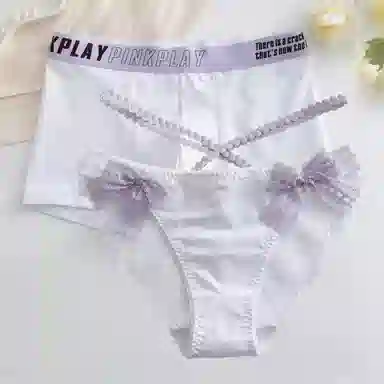MIIOW Couple Set Lace Trim Low Waist Bow Triangle Panties