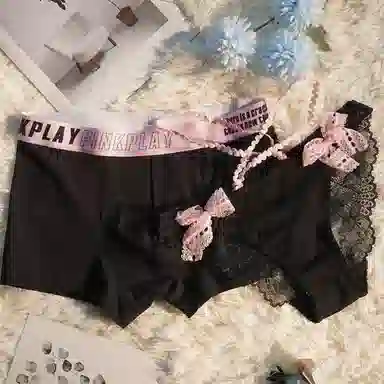 MIIOW Couple Set Lace Trim Low Waist Bow Triangle Panties