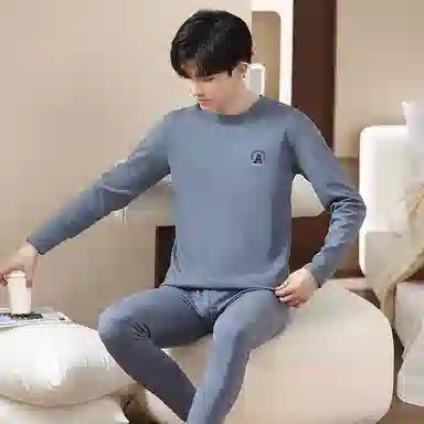 贴身领域 德绒青少年发热中厚加绒秋衣秋裤打底棉毛衫内衣保暖套装 男款