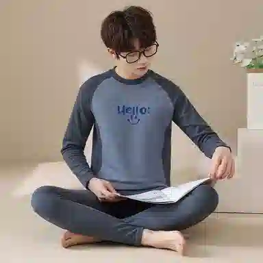 贴身领域 青少年德绒初中高中学生秋衣秋裤棉毛衫内衣保暖套装 男款