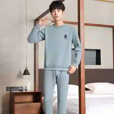 贴身领域 青少年内衣加绒加厚圆领可外穿秋衣秋裤打底保暖套装 男款