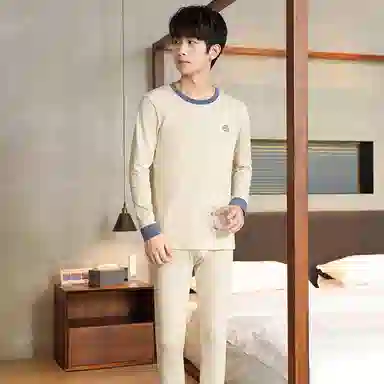 贴身领域 纯棉青少年秋衣秋裤初高中学生内衣保暖套装 男款