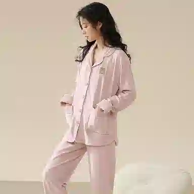贴身领域 柔软舒适加厚高级感休闲纯色睡衣套装 女款 粉红色
