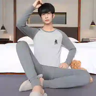 贴身领域 舒适亲肤圆领打底防寒保暖套装 男款