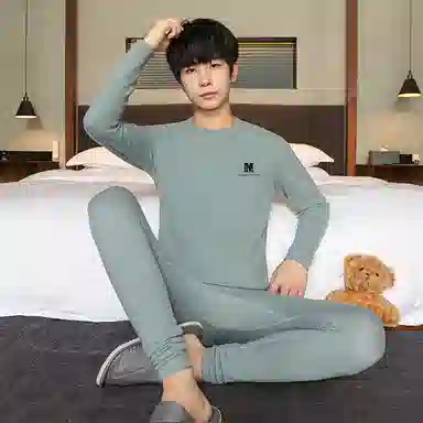贴身领域 加厚加绒纯色舒适透气保暖套装 男款