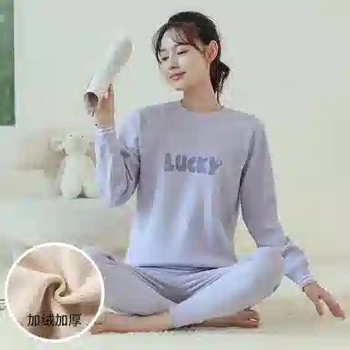 贴身领域 加绒加厚可爱青少年甜美亲肤舒适秋衣秋裤防寒冬季保暖套装 女款