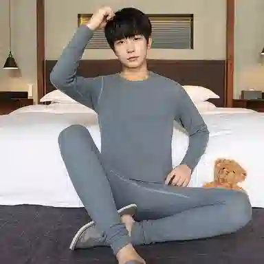 贴身领域 加厚加绒纯色舒适透气保暖套装 男款