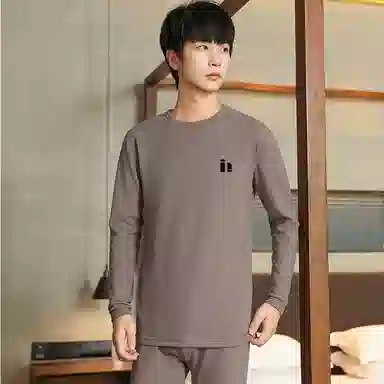 贴身领域 加厚加绒纯色舒适透气保暖套装 男款