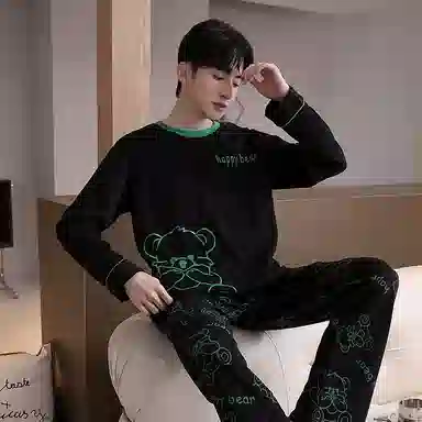 贴身领域 圆领简约上衣松紧腰卡通长裤睡衣套装 男款