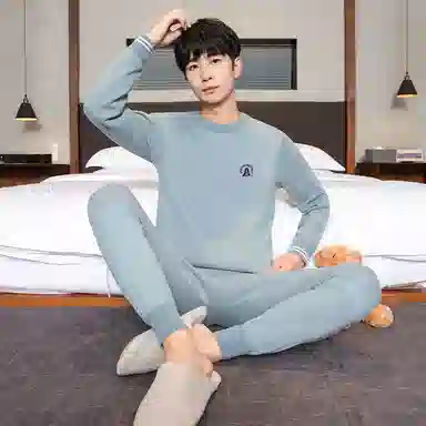 贴身领域 青少年内衣加绒加厚圆领可外穿秋衣秋裤打底保暖套装 男款