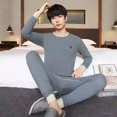 贴身领域 青年青少年德绒秋衣秋裤羊绒蚕丝打底线衣线裤内衣保暖套装 男款