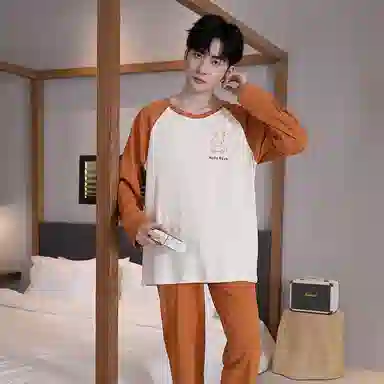 贴身领域 圆领简约上衣松紧腰卡通长裤睡衣套装 男款