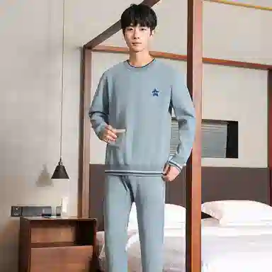 贴身领域 青少年内衣加绒加厚圆领可外穿秋衣秋裤打底保暖套装 男款