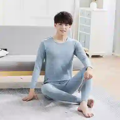 贴身领域 秋冬青少年学生青年时尚可外穿纯棉圆领长袖碎花秋衣秋裤打底棉毛衫内衣大学生高中生保暖套装 男款