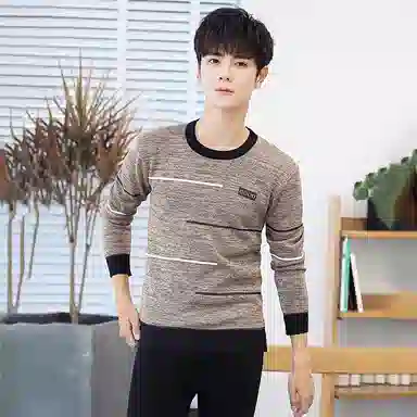 贴身领域 加绒加厚圆领内衣时尚可外穿秋衣秋裤青年保暖套装 男款