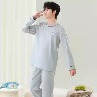 贴身领域 青少年圆领舒适透气可外穿睡衣套装 男款
