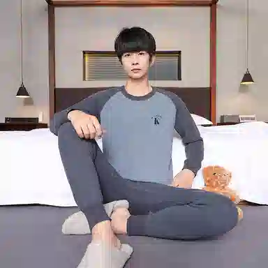 贴身领域 圆领加厚加绒青年可外穿秋衣秋裤保暖套装 男款