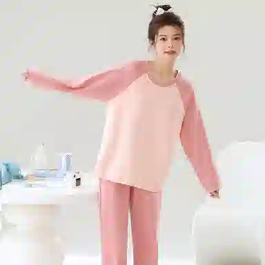 贴身领域 圆领甜美舒适透气可外穿柔软简约亲肤睡衣套装 女款