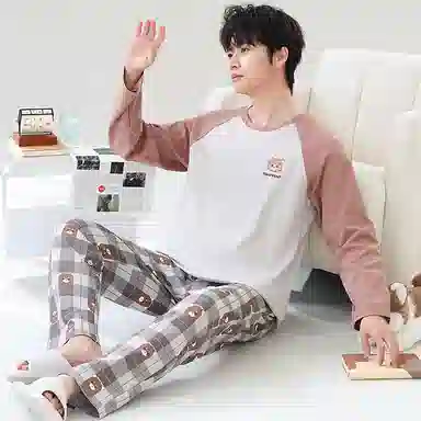 贴身领域 青少年圆领舒适透气可外穿睡衣套装 男款