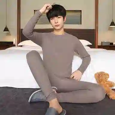 贴身领域 加厚加绒纯色舒适透气保暖套装 男款