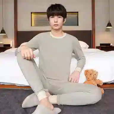 贴身领域 抗菌时尚纯棉印花亲肤透气可外穿长袖长裤秋衣秋裤打底内衣保暖套装 男款