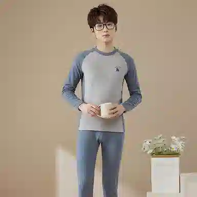 贴身领域 青少年德绒初中高中学生秋衣秋裤棉毛衫内衣保暖套装 男款