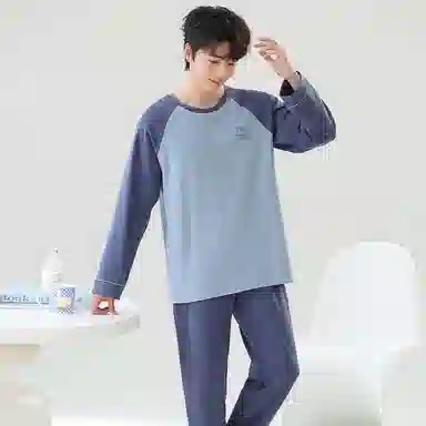 贴身领域 撞色圆领舒适透气可外穿简约亲肤睡衣套装 男款