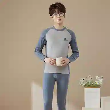 贴身领域 青少年德绒初中高中学生秋衣秋裤棉毛衫内衣保暖套装 男款